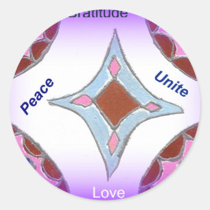 "Gratitude Peace Love Unite" Mandala Art Print Classic Round Sticker