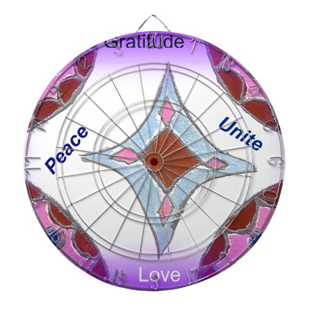 "Gratitude Peace Love Unite" Mandala Art Print Dartboard (Front)