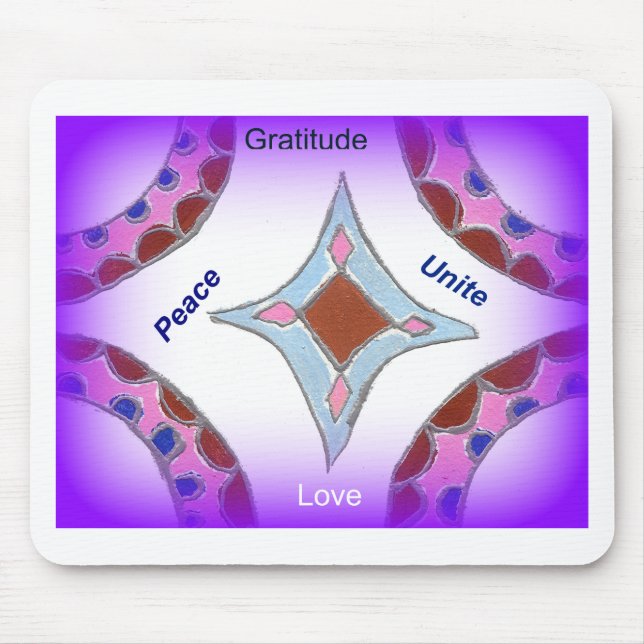 "Gratitude Peace Love Unite" Mandala Art Print Mouse Pad (Front)