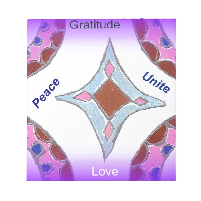 "Gratitude Peace Love Unite" Mandala Art Print Notepad (Front)