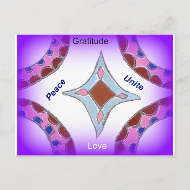 "Gratitude Peace Love Unite" Mandala Art Print Postcard (Front)