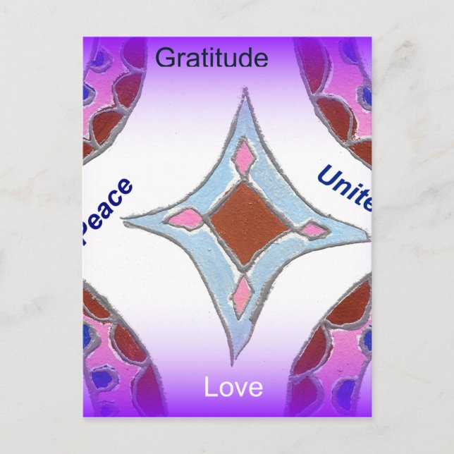"Gratitude Peace Love Unite" Mandala Art Print Postcard (Front)