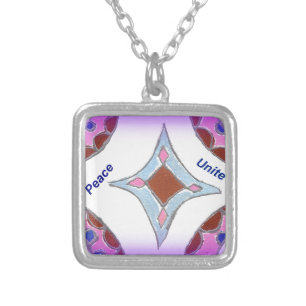 "Gratitude Peace Love Unite" Mandala Art Print Silver Plated Necklace