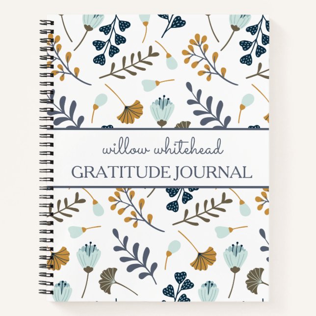 Gratitude Personalized Floral Botanical White Notebook (Front)