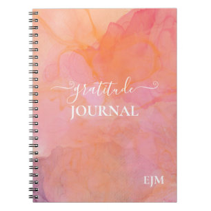 Gratitude Pink Orange Monogrammed Watercolor Notebook