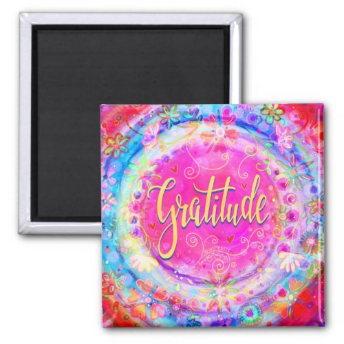 Gratitude Pretty Pink Floral Inspirational Trendy Magnet