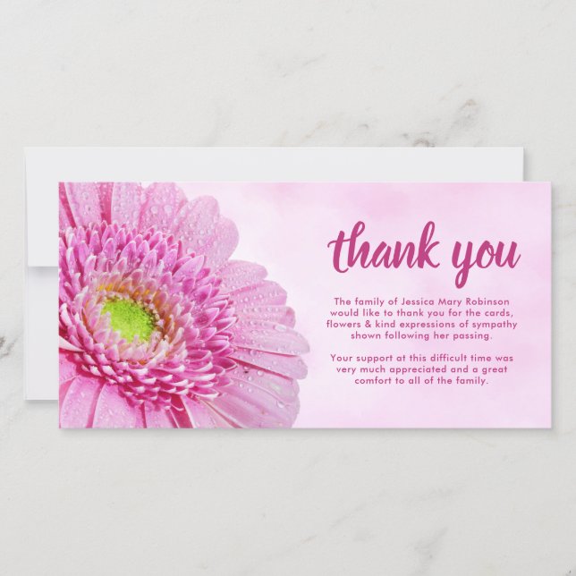 Gratitude Sympathy Funeral Pink Thank You Card (Front)