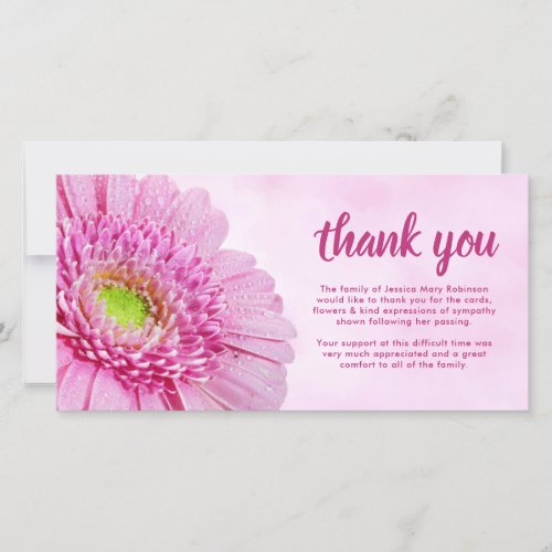 Gratitude Sympathy Funeral Pink Thank You Card