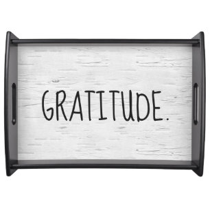 GRATITUDE Text On White Birch Serving Tray