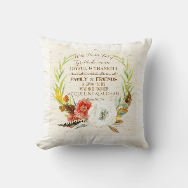 Gratitude Thankful Family Inspirational Typography Throw Pillow (Front)