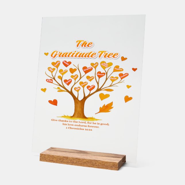 'Gratitude Tree' Acrylic Sign (Angle)
