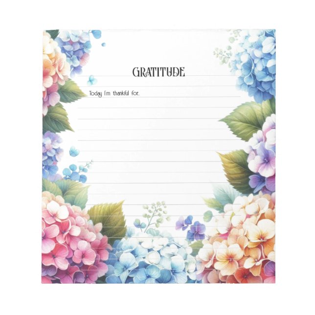Gratitude Watercolor Hydrangea Notepad (Front)