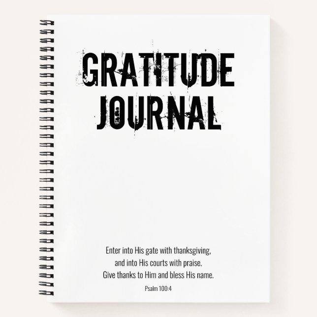 Gratitude White Black Minimal Psalm Bible Verse Notebook (Front)