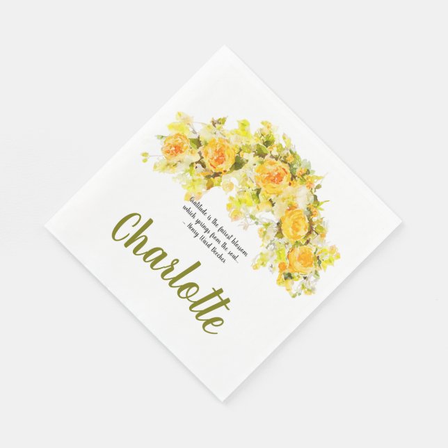 Gratitude yellow Floral Spray Napkins (Corner)