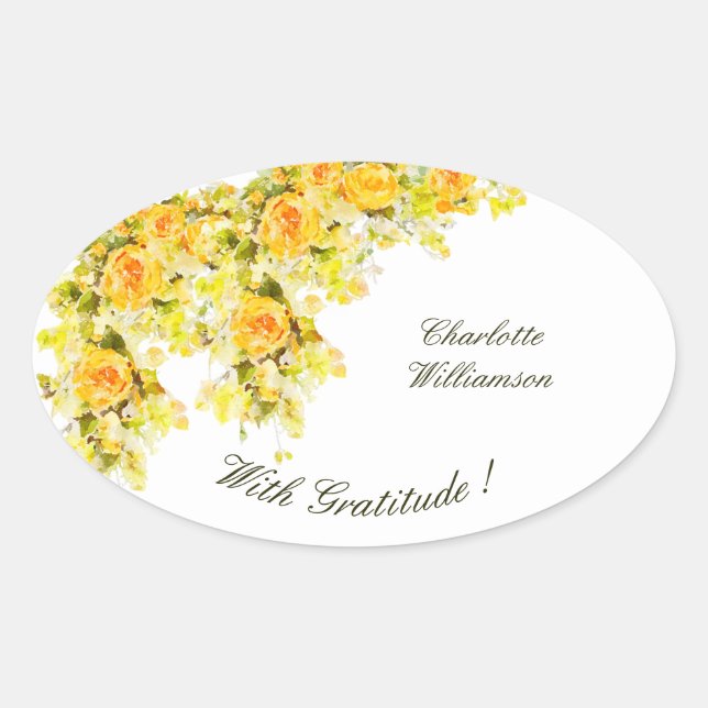 Gratitude Yellow Roses Oval Sticker (Front)
