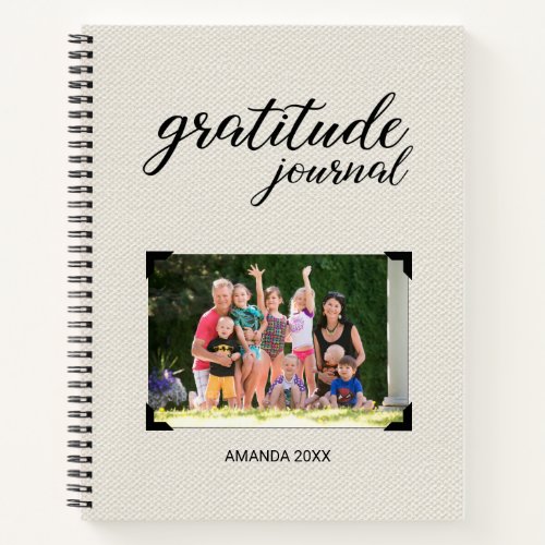 Gratitude Your Photo Name Beige Scrapbook Style Notebook