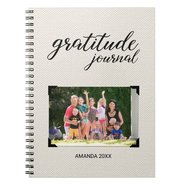 Gratitude Your Photo Name Beige Scrapbook Style Notebook (Front)