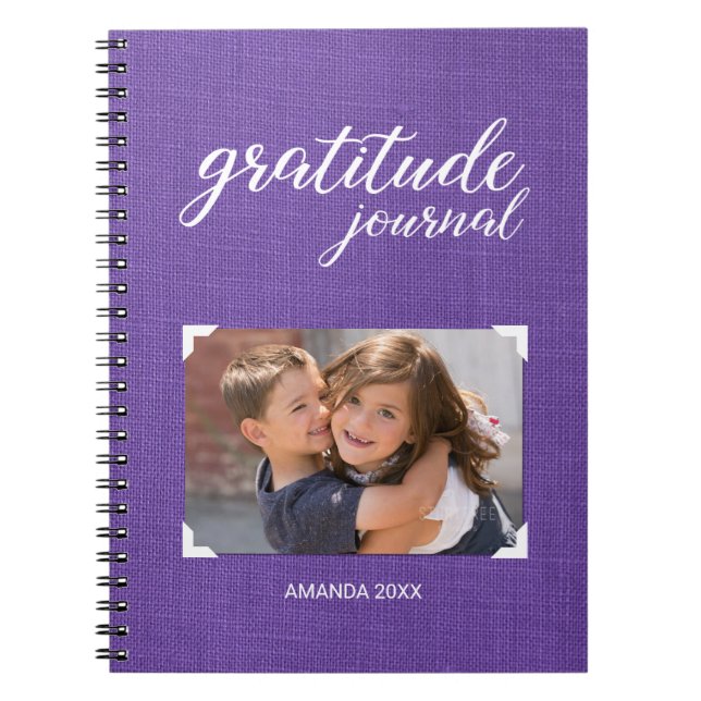 Gratitude Your Photo Name Purple Scrapbook Style Notebook (Front)