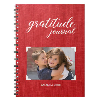 Gratitude Your Photo Name Red Scrapbook Style Notebook