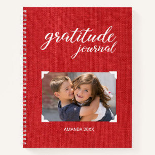 Gratitude Your Photo Name Red Scrapbook Style Notebook