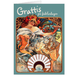 Grattis på födelsedagen CC0412 Alfons Mucha Cards