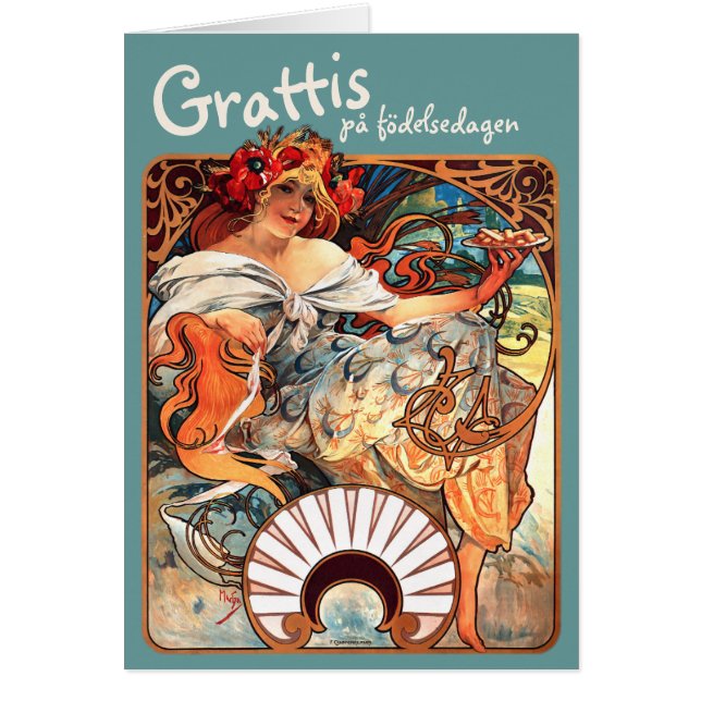 Grattis på födelsedagen CC0412 Alfons Mucha Cards (Front)