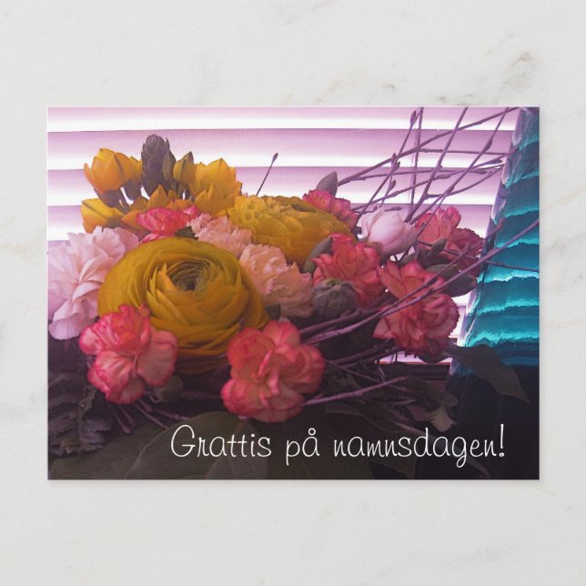 Grattis på namnsdagen, blommor kort postcard (Front)
