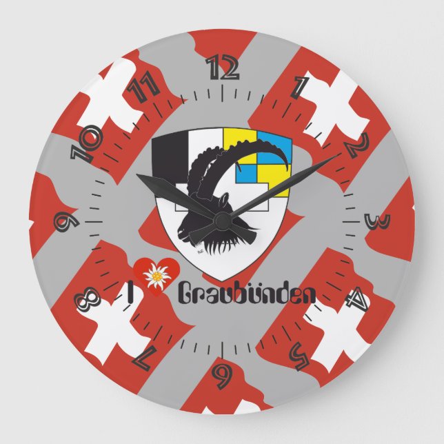Graubünden Grischun Grigioni Schweiz Svizra Uhr Large Clock (Front)