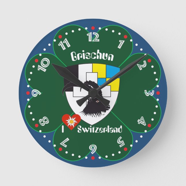 Graubünden Grischun Grigioni Schweiz Svizra Uhr Round Clock (Front)