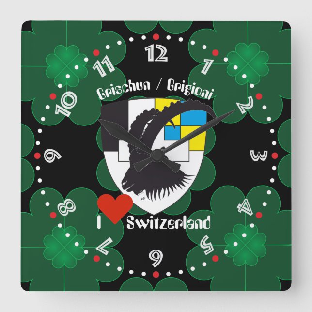 Graubünden Grischun Grigioni Schweiz Svizra Uhr Square Wall Clock (Front)