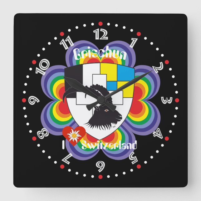 Graubünden Grischun Grigioni Schweiz Svizra Uhr Square Wall Clock (Front)