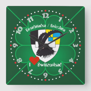 Graubünden Grischun Grigioni Schweiz Svizra Uhr Square Wall Clock