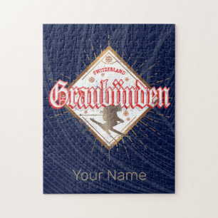 Graubünden Switzerland retro skier vintage Jigsaw Puzzle