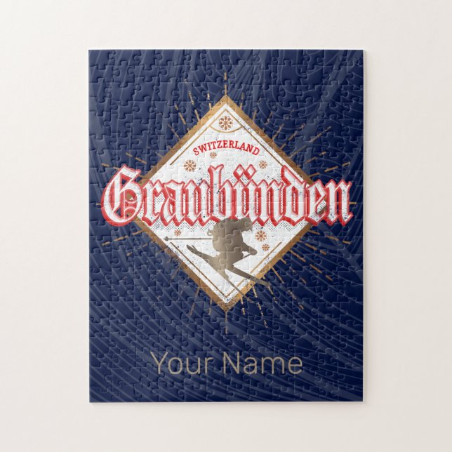 Graubünden Switzerland retro skier vintage Jigsaw Puzzle (Vertical)