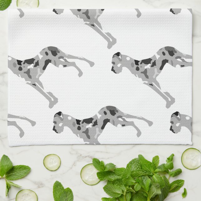 Grautiger Doggensilhouette Kitchen Towel (Folded)