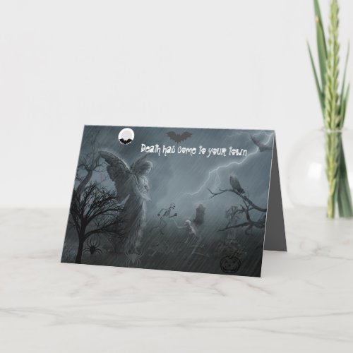 grave cemetery with angel statue tomb card