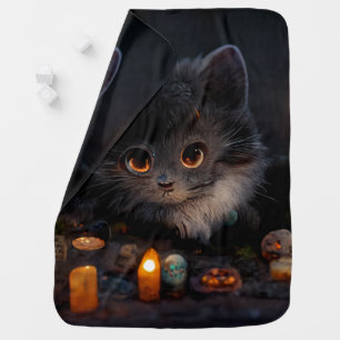 Grave Kitten with Pumpkin Eyes   Baby Blanket