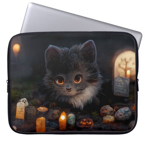 Grave Kitten with Pumpkin Eyes  Laptop Sleeve