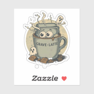 Grave-latte Funny Halloween Latte Coffee Pun Sticker