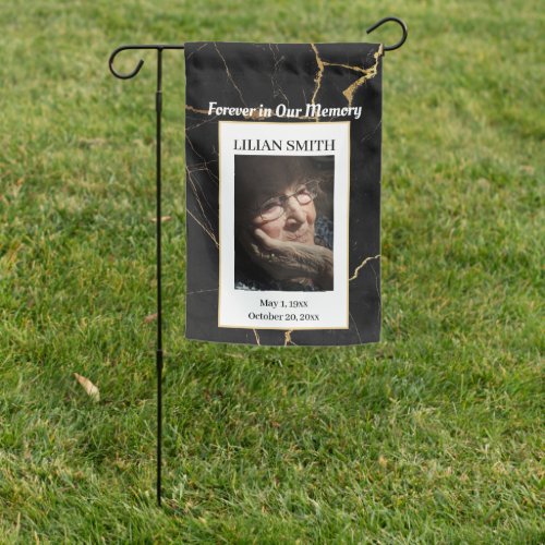 Grave Site Black Marble Look Memorial Garden Flag