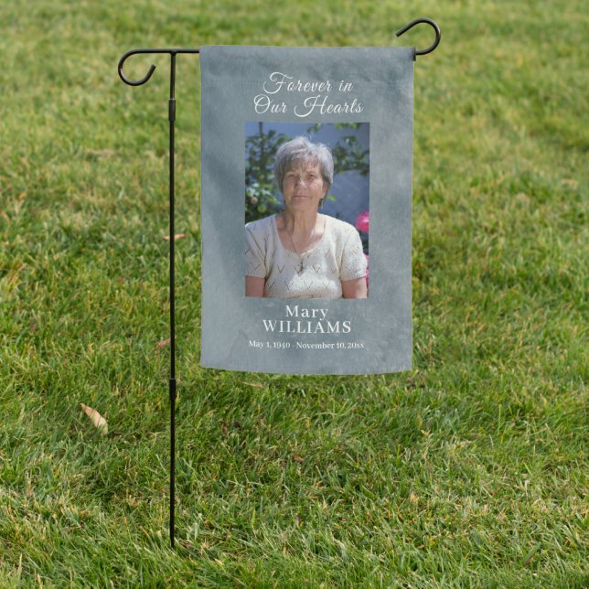 Grave Site Memorial Photo Blue Garden Flag (In SItu)