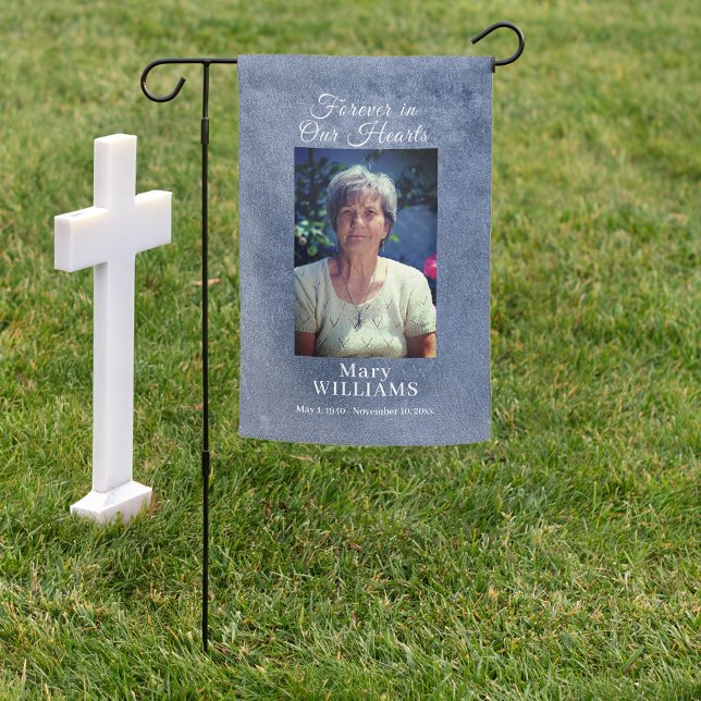 Grave Site Memorial Photo Blue Marble  Garden Flag (MEMORIAL FLAG)