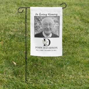 Grave Site Memorial Photo Floral GoldMonogram Garden Flag