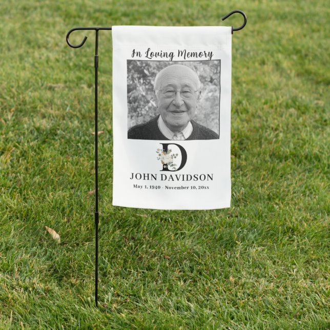 Grave Site Memorial Photo Floral  GoldMonogram  Garden Flag (In SItu)