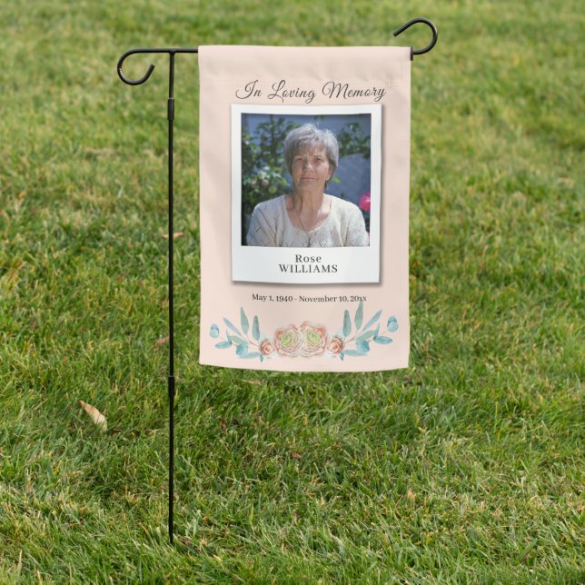 Grave Site Memorial Photo Frame with Flowers Garden Flag (In SItu)