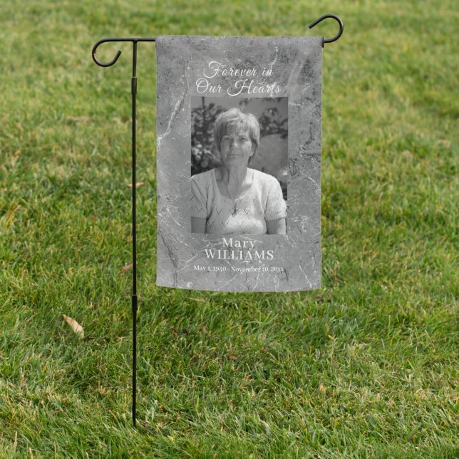 Grave Site Memorial Photo Grey Marble  Garden Flag (In SItu)