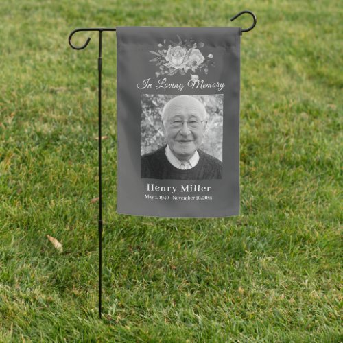 Grave Site Memorial Photo Grey Roses Garden Flag