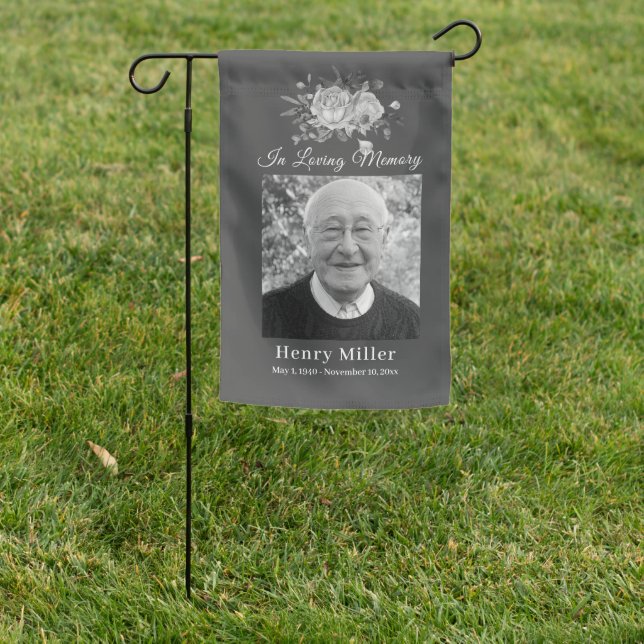 Grave Site Memorial Photo Grey Roses Garden Flag (In SItu)