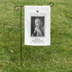 Grave Site Memorial Photo On White with Heart Garden Flag
