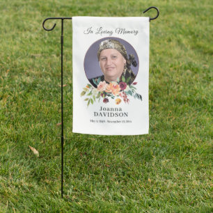 Grave Site Memorial Photo Pink Floral Frame Garden Flag